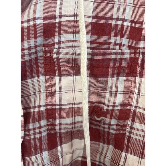 American Eagle Womens Long Sleeve Button Down Hooded Flannel Distressed XS - Picture 3 of 6